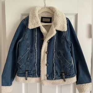 Jou Jou Blue Denim Jacket with Cream Sherpa Trim